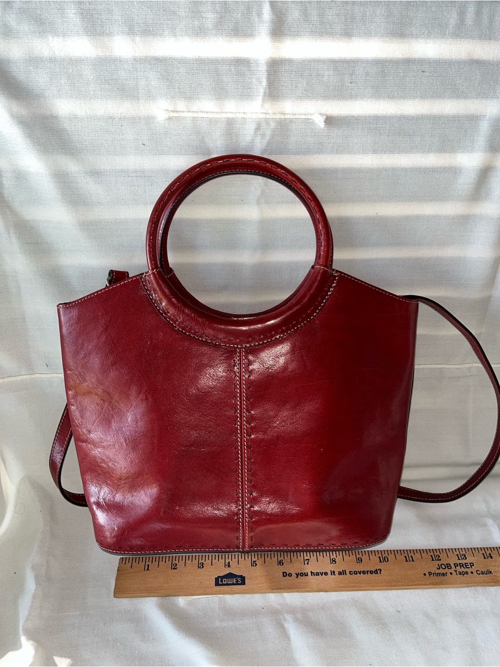 Fossil Deep Red Leather Round-Handle Tote